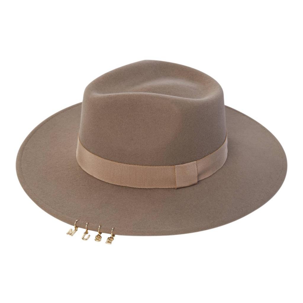 Шляпа федора FF03 из фетра c персонализацией «МУЗА»-«MUSE»/серо-бежевый