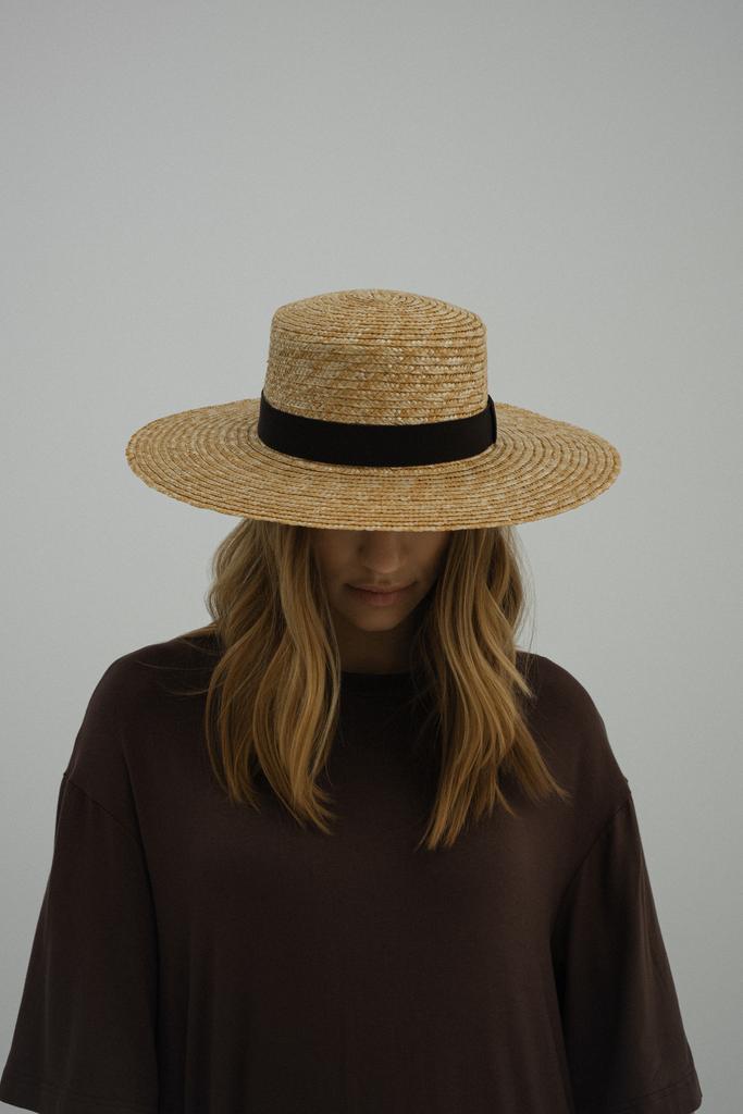 Шляпа канотье соломенное с лентой горький шоколад