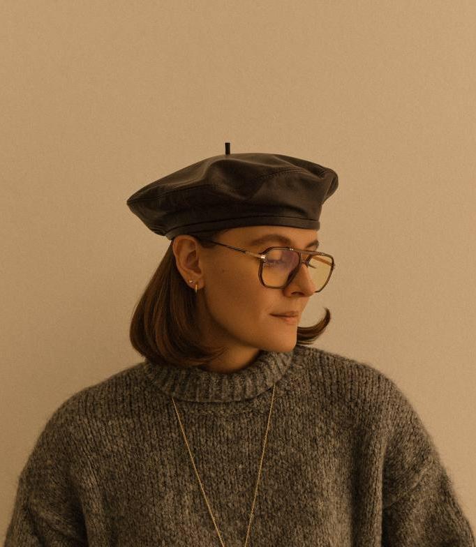 Берет из итальянской кожи, утеплённый/бордо