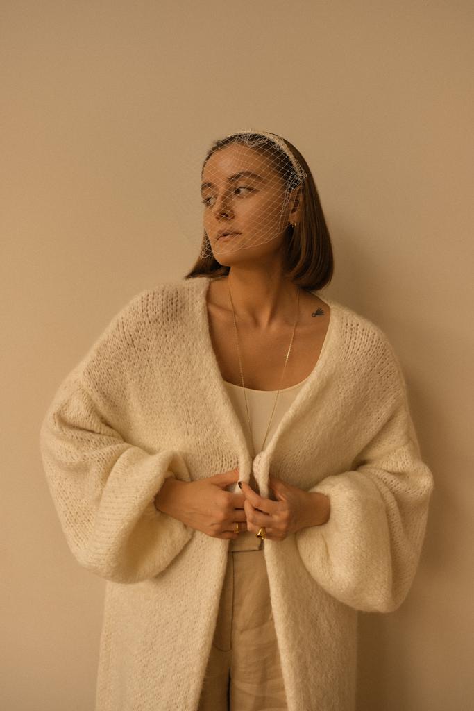 Ободок из натурального шёлка с вуалью/белый