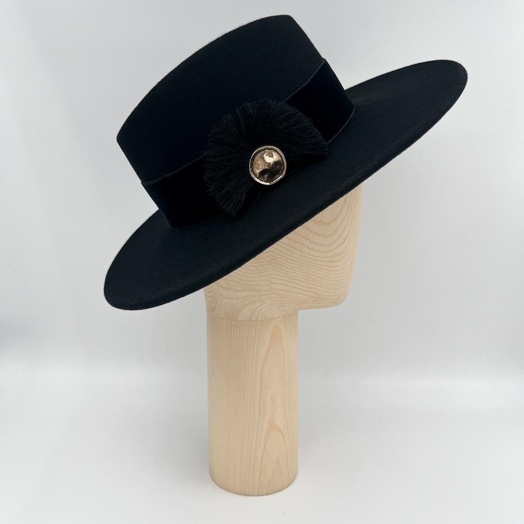 Федора широкополая FF06 с декором/черный