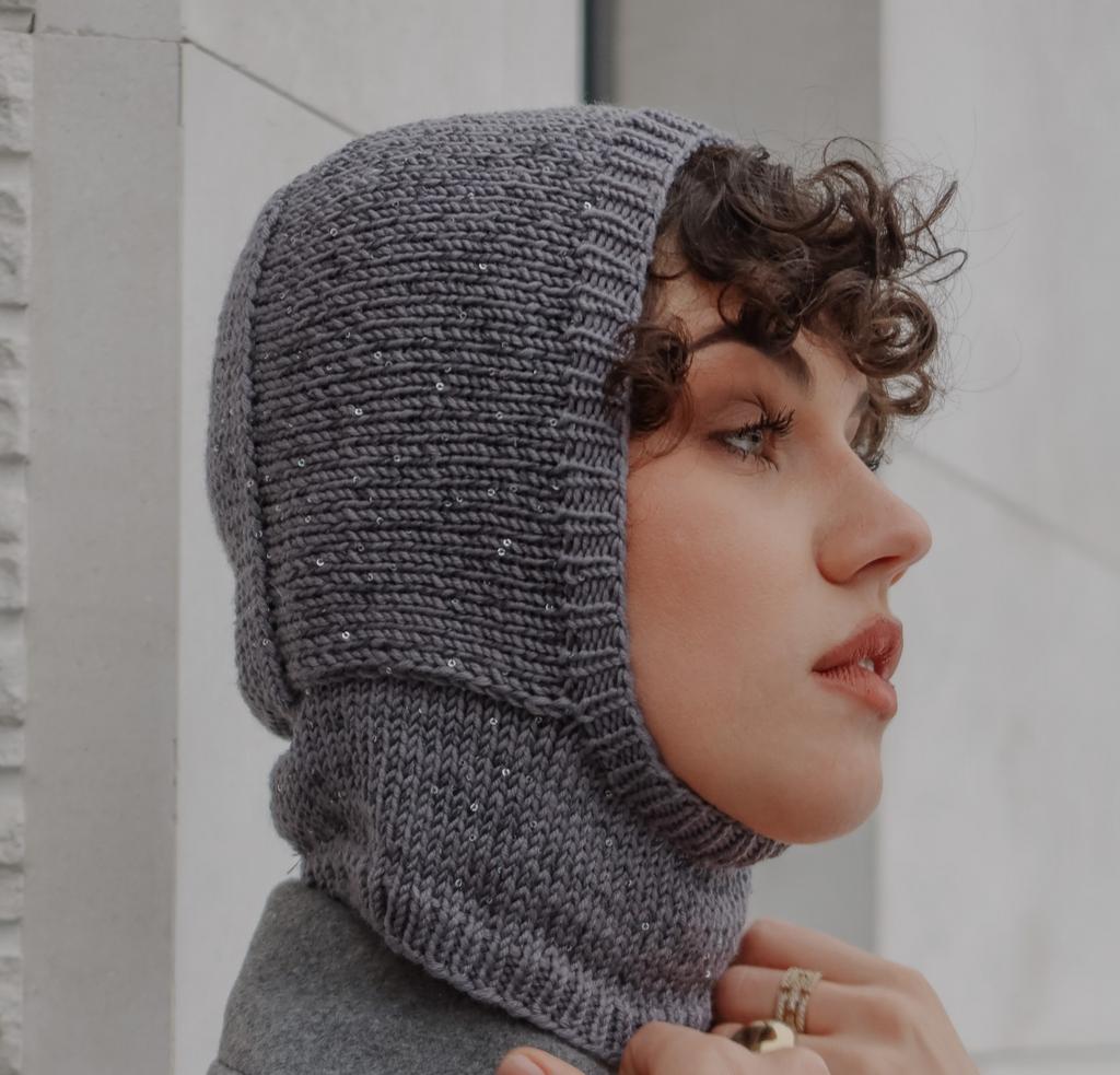 Балаклава из мериноса с пайетками/графит
