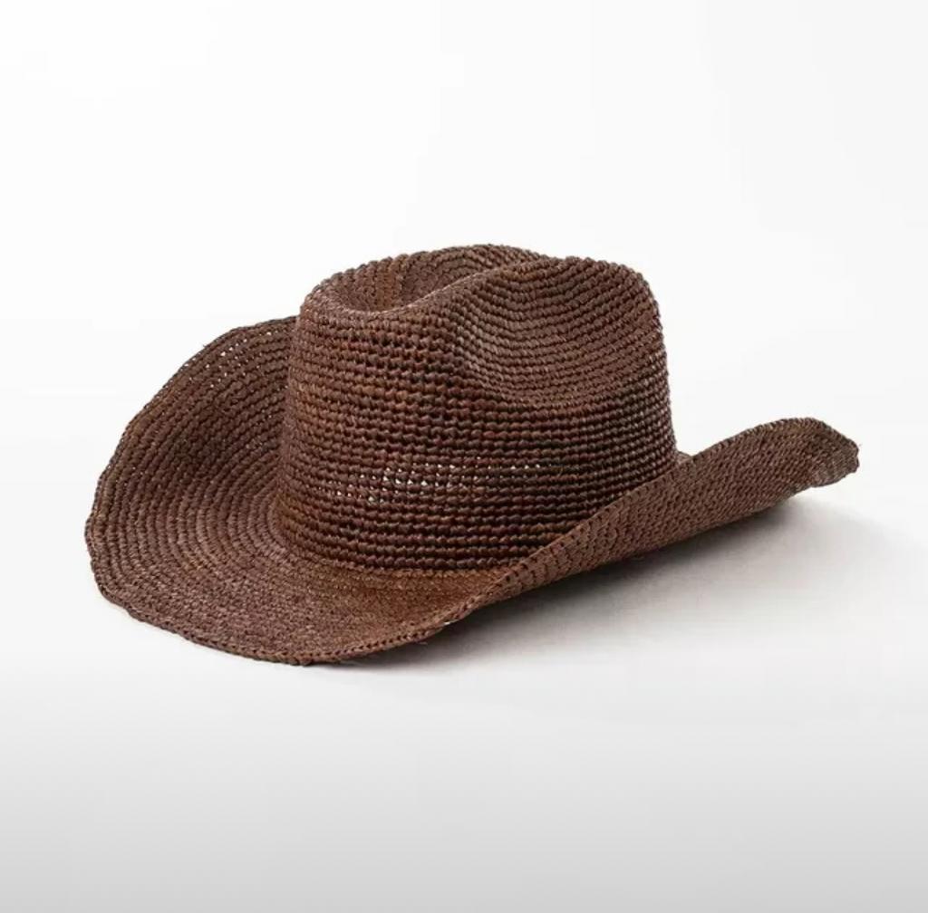 Шляпа федора из рафии вязанная «КОВБОЙ»-«Cowboy»/шоколад