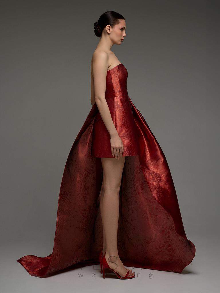 red long tail dress A-Line Solid Color Homecoming Dress Short Prom Dress With Appliques US2 / Burgundy