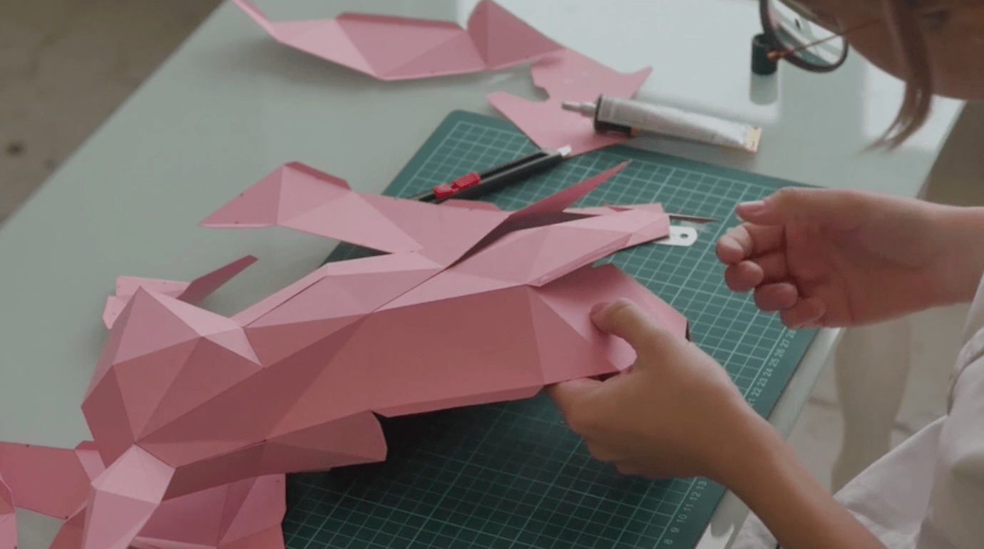 Polygonal paper rabbit Video Tutorial on ENGLISH
