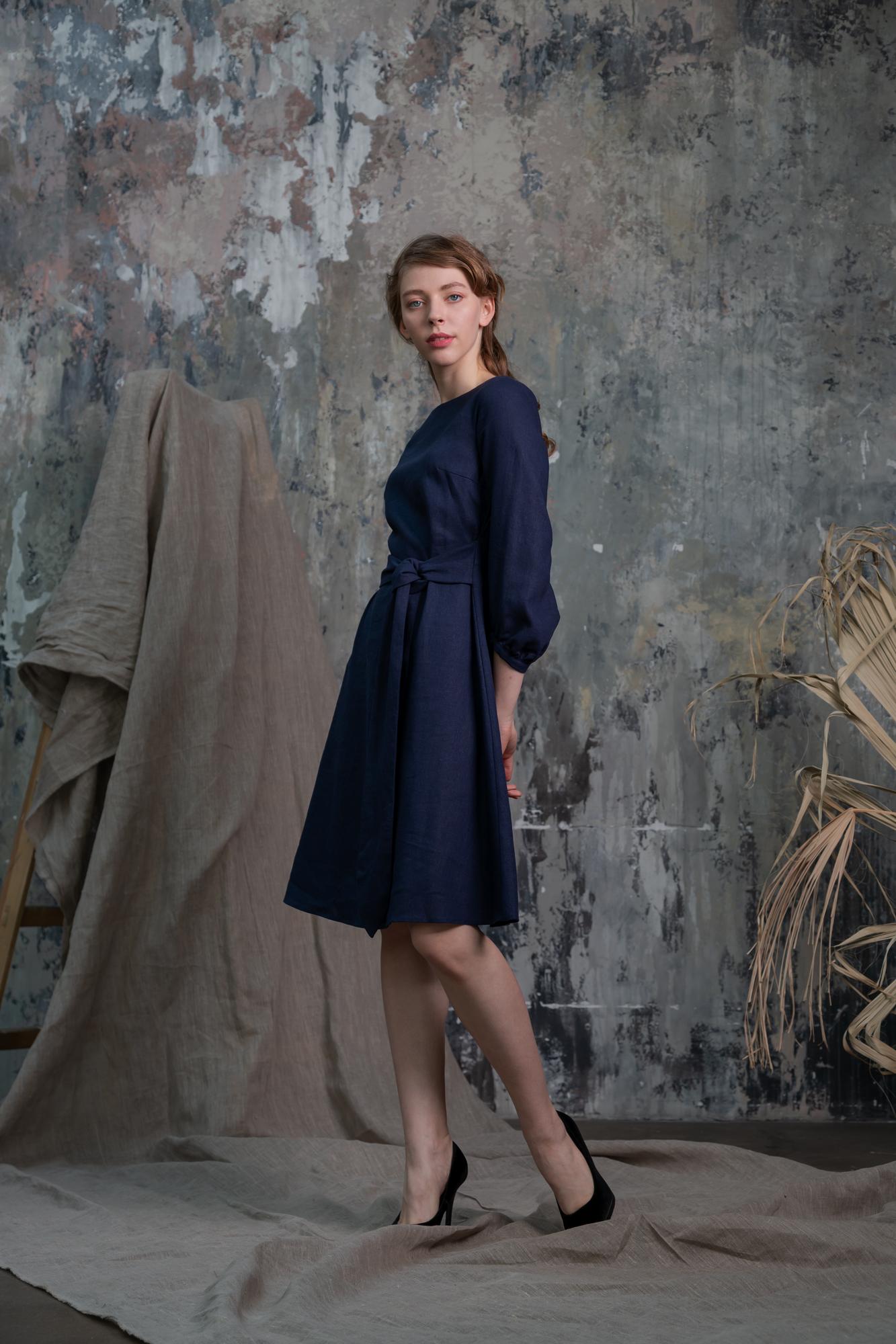 Платье Миледи льняное синее