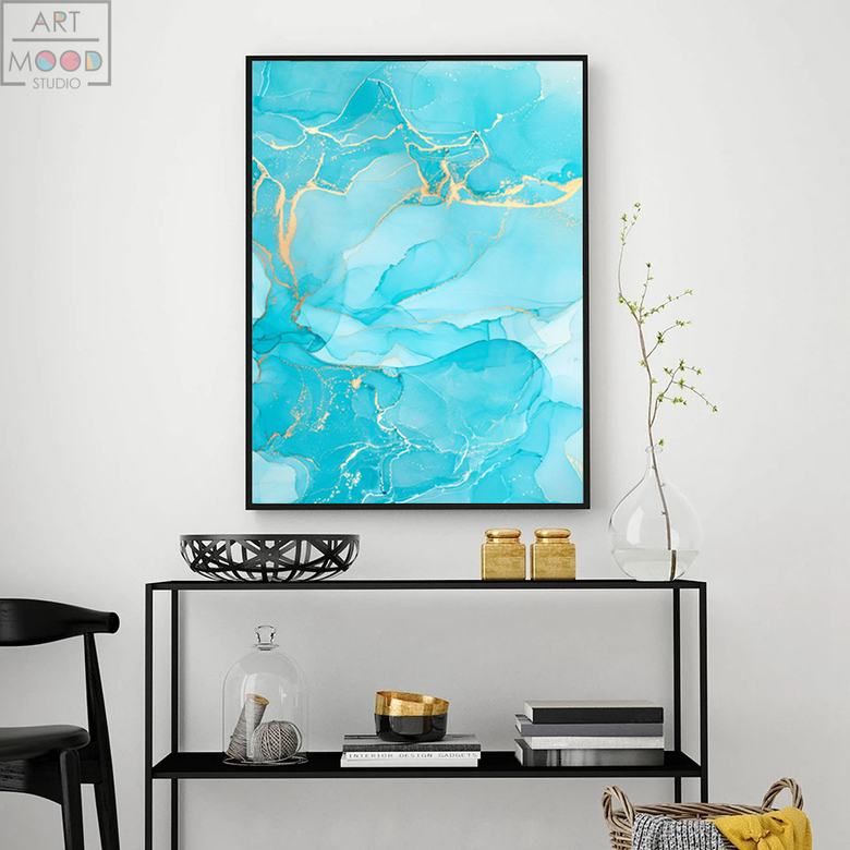 ПОСТЕР ABSTRACT BLUE GOLD WATER