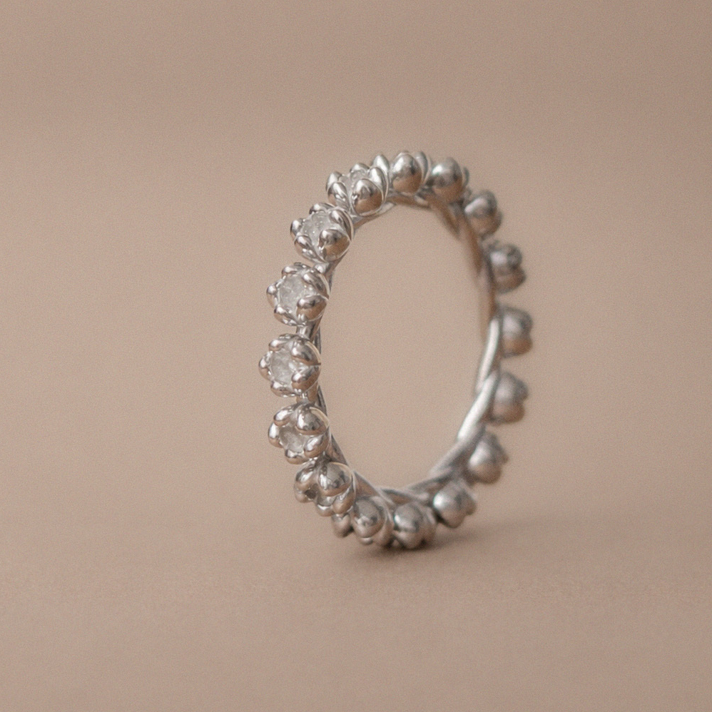 Серебряное кольцо Белые бутоны - покрытие родий