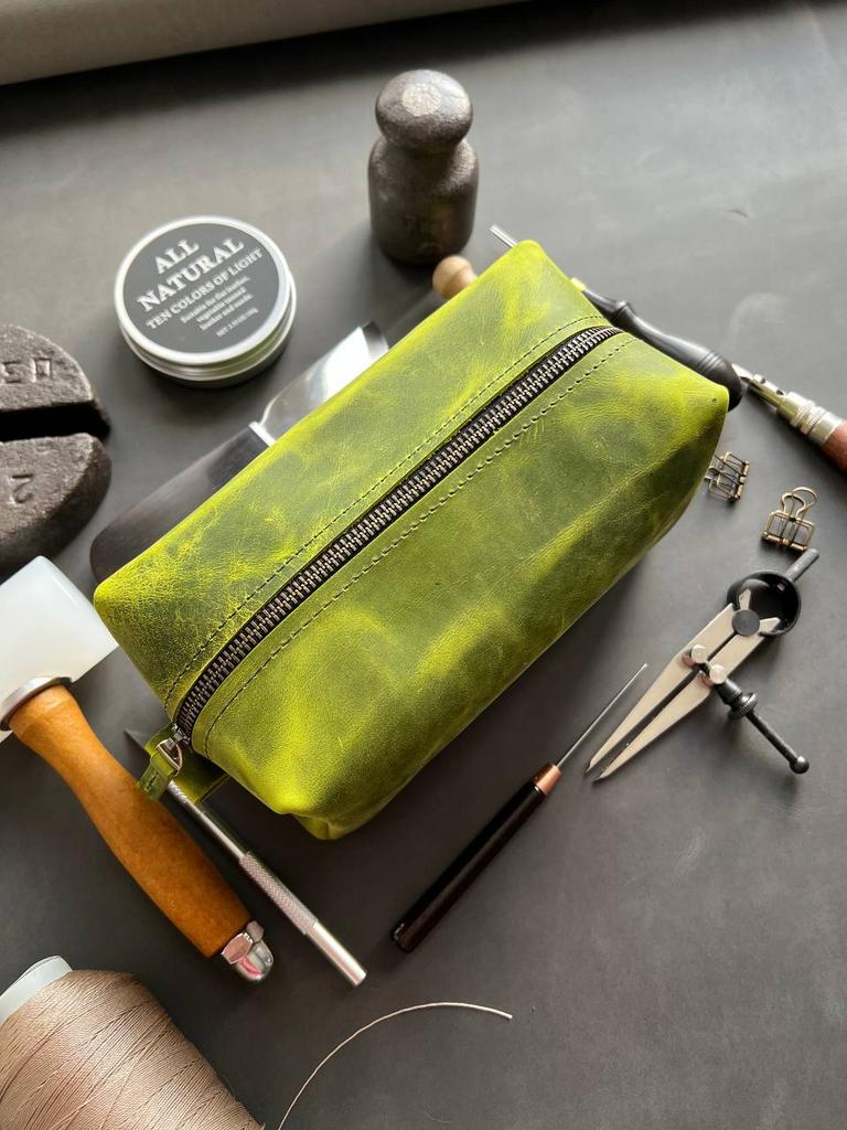 Несессер кожаный small, зелено-салатовый