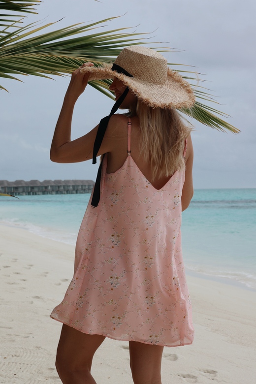 Платье «Bali»  mini  из розового шифона с цветочным принтом