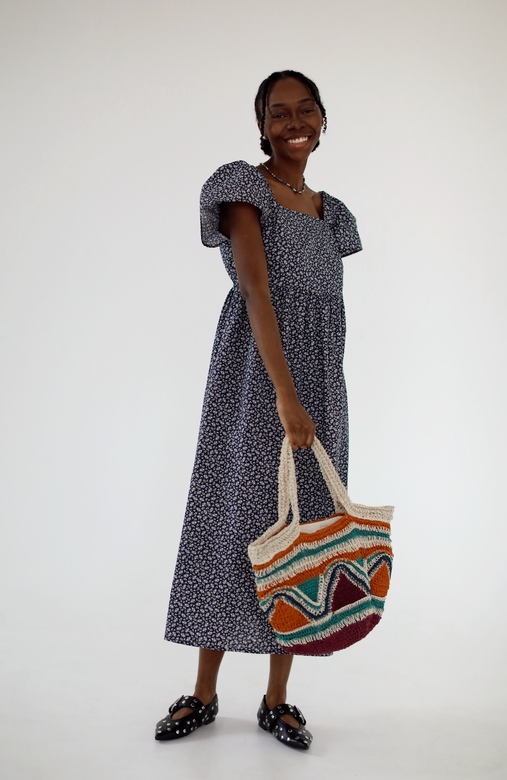 Платье "Aisha" из тёмно-синего хлопка с принтом