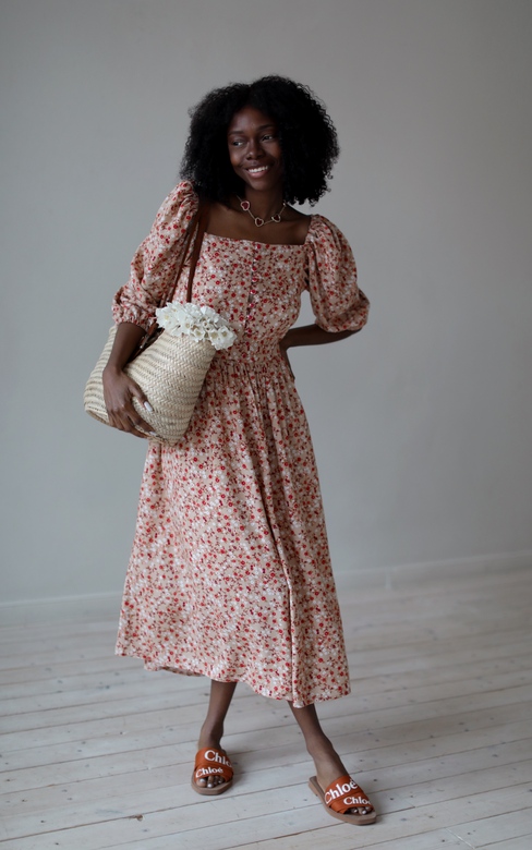 Платье «Мэри» midi из вискозы c мелким цветочным принтом