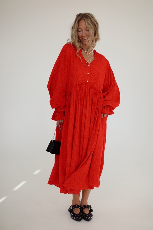 Платье «Sunny Queen» миди из красной вискозы с мелким принтом