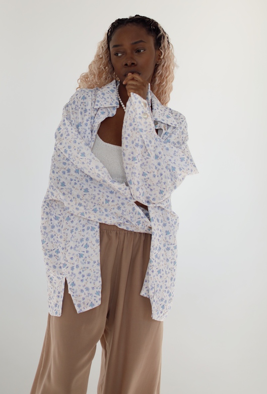 Рубашка из мягкого льна с цветочным принтом