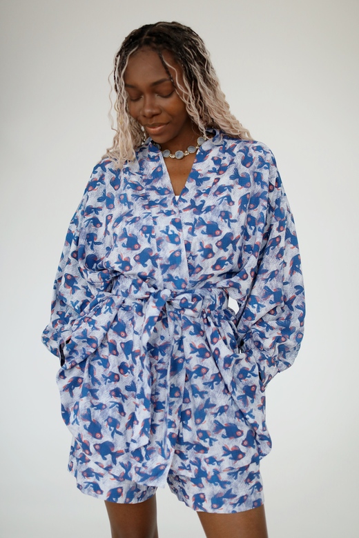 Костюм:кимоно с шортами из вискозы c принтом «Рыбки»