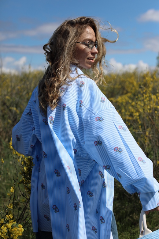 Рубашка из хлопка в полоску и цветочным принтом