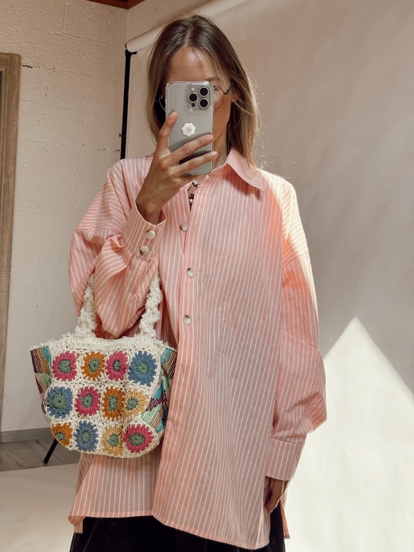 Рубашка из хлопка розовая, в полоску