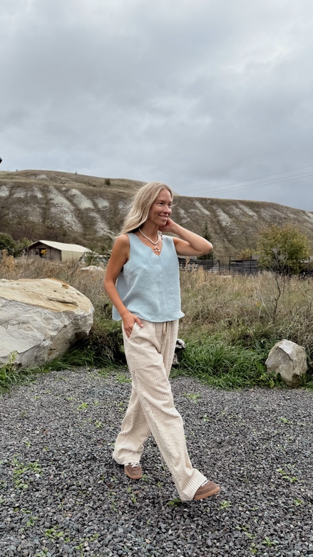 Брюки из хлопкового вельвета  молочного цвета