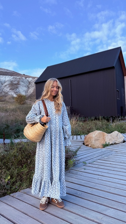 Платье миди из  мягкой фланели голубого цвета