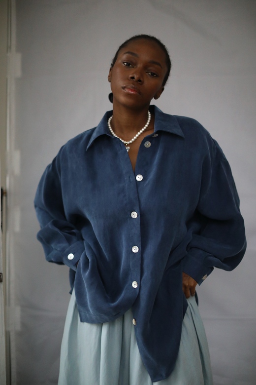 Рубашка "Simple" из купры   темно-синего цвета