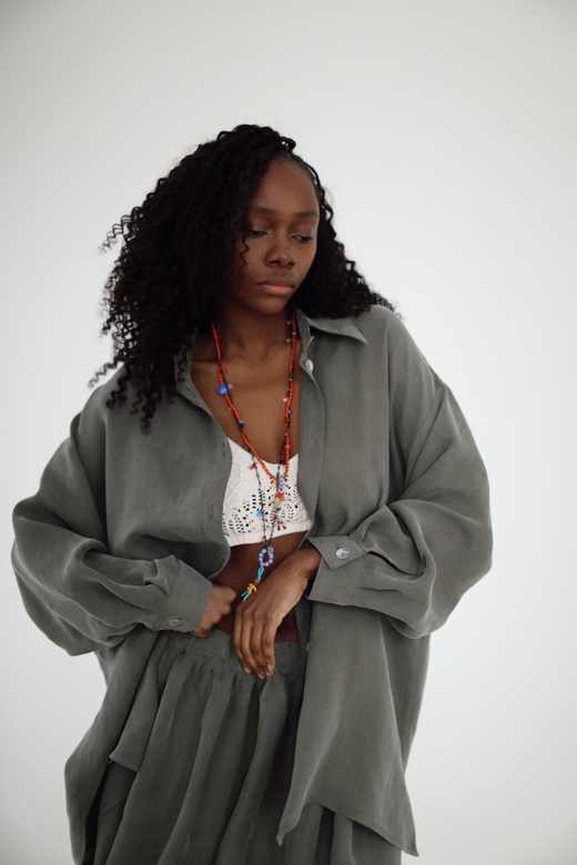 Комплект из купры:  юбка + рубашка «Симпл» цвета хаки