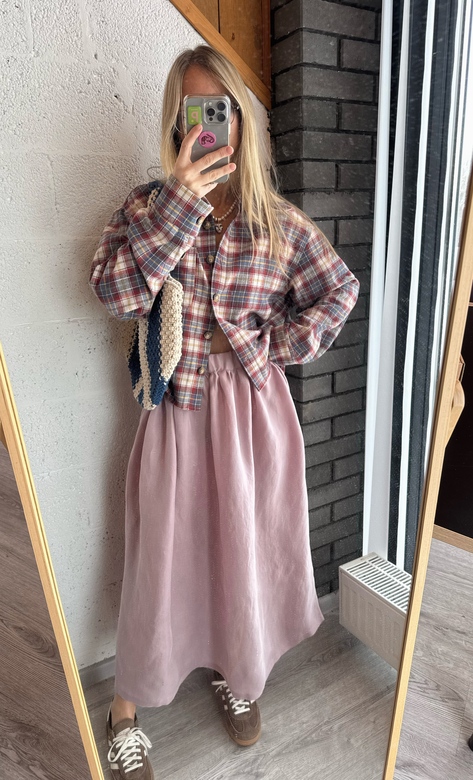 Укороченная рубашка из мягкой фланели в клетку «Деним»