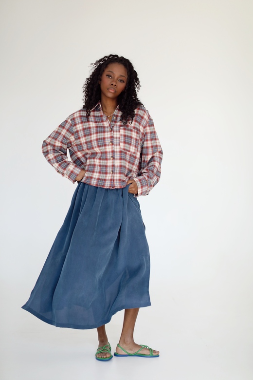 Укороченная рубашка из мягкой фланели в клетку «Деним»