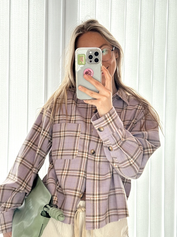 Укороченная рубашка из мягкой фланели розового цвета в клетку