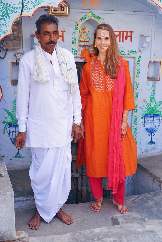 Розово-оранжевый сальвар камиз, L