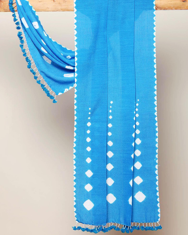 Голубая шерстяная гуджаратская шаль