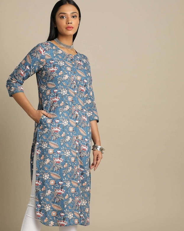 Синяя туника с цветочным принтом, XS, M