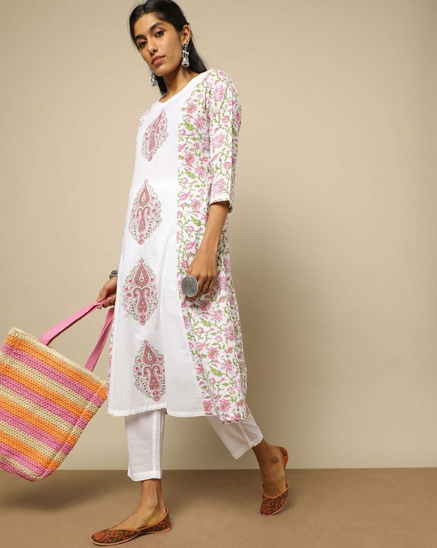 Белый сальвар камиз с принтом, S