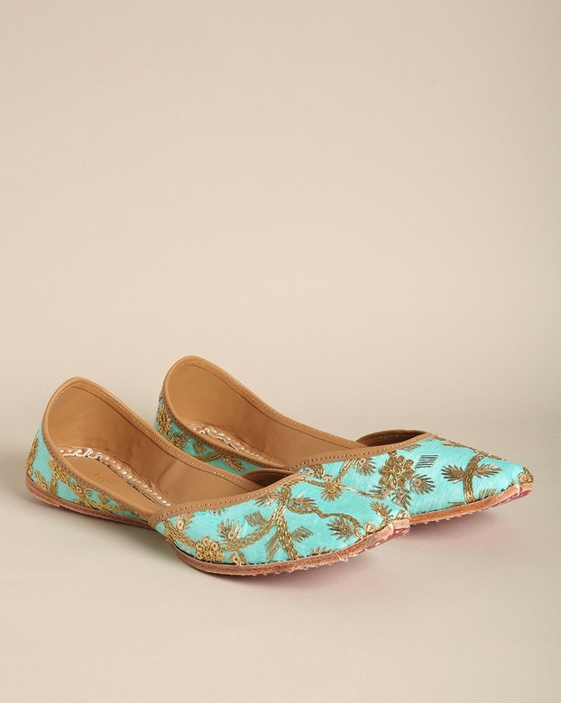 Бирюзовые джутти с вышивкой, 37