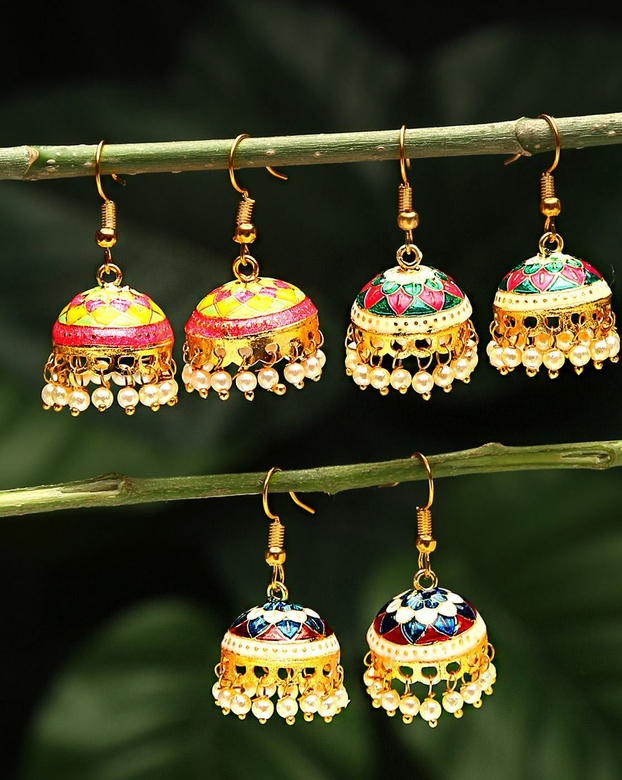 Серьги джумки с эмалью