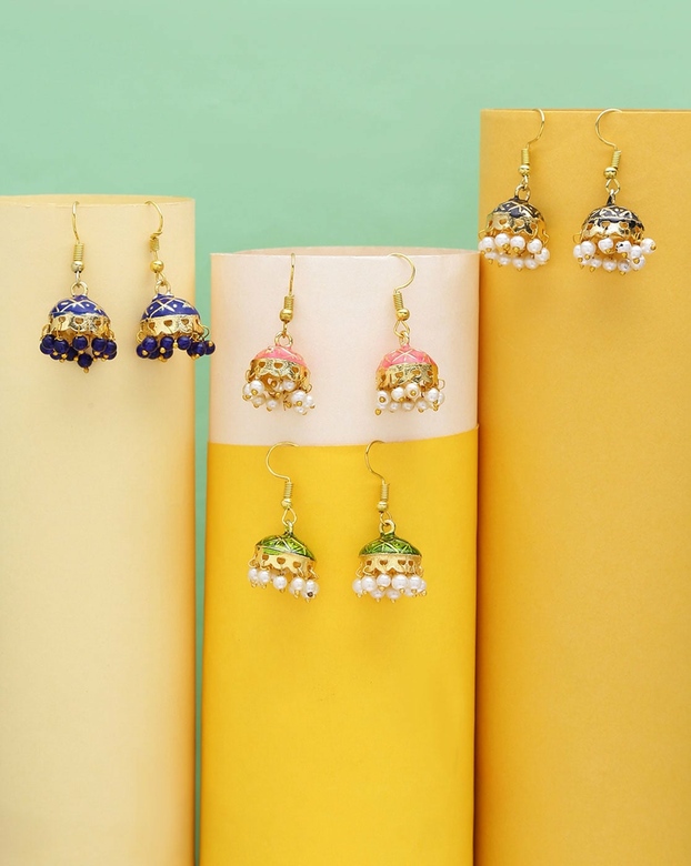 Серьги джумки с эмалью маленькие