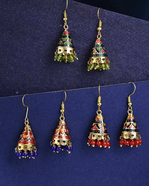 Серьги джумки с эмалью конусом