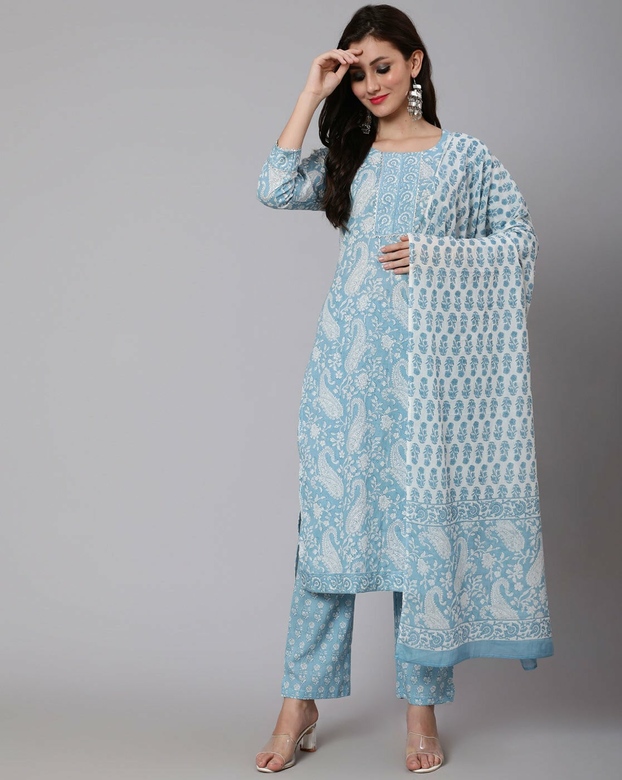 Голубой сальвар камиз с узором пейсли, М