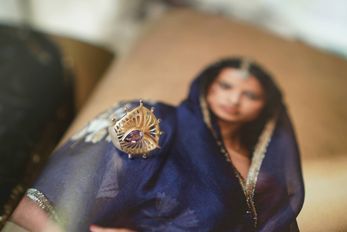 Кольцо серебряное с позолотой и аметистом