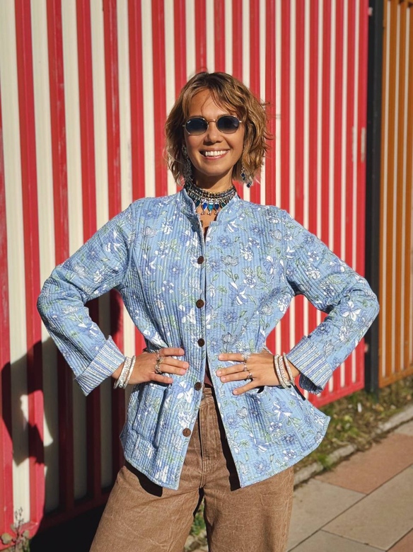 Голубой стёганый двусторонний жакет, M, 3XL