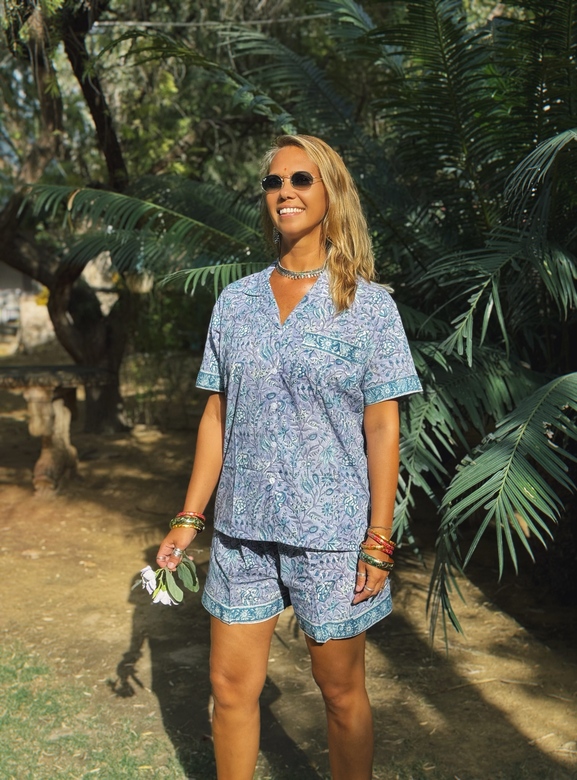 Пижама с коротким рукавом и растительным принтом, L