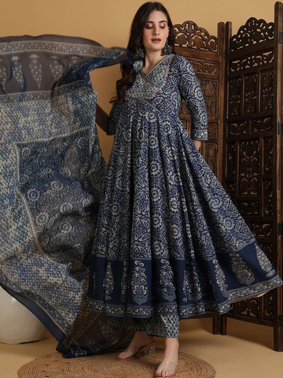 Синий костюм с платьем-анаркали, 3XL