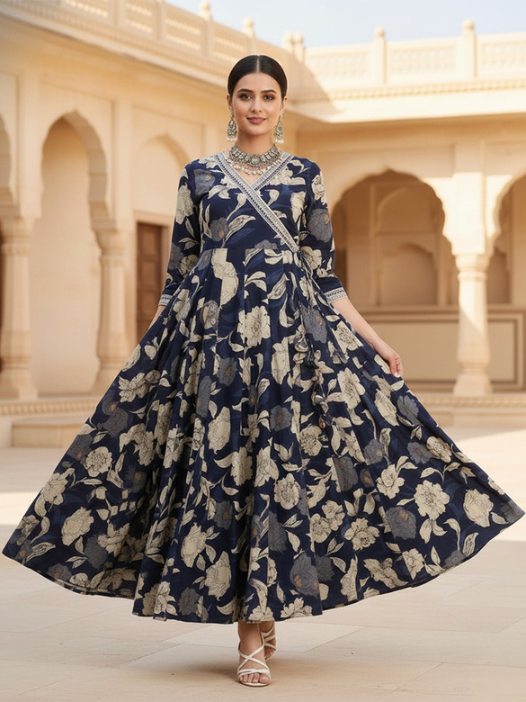 Платье-анаркали с крупными цветами, 3XL