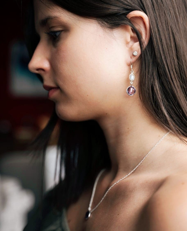 Серьги с лунным камнем и аметистом