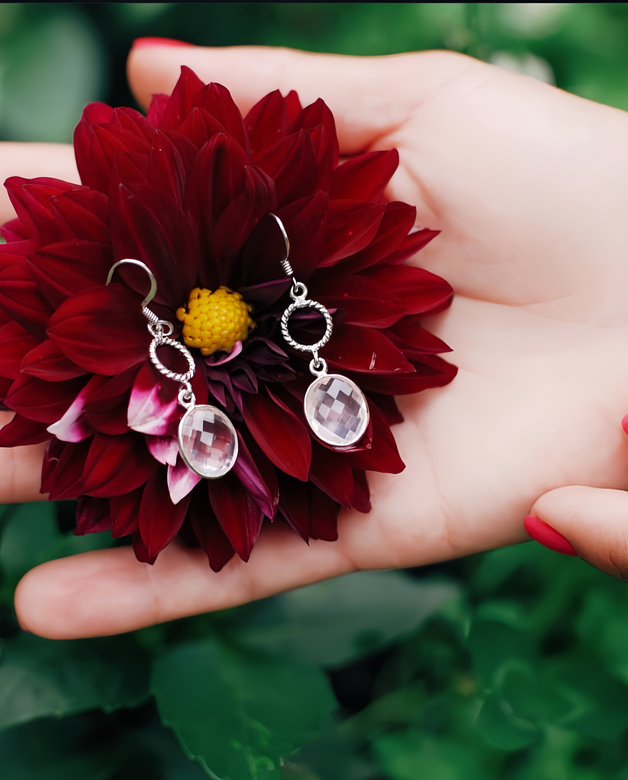 Серьги с розовым кварцем