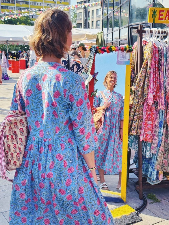 Синее платье на пуговицах, L-XL