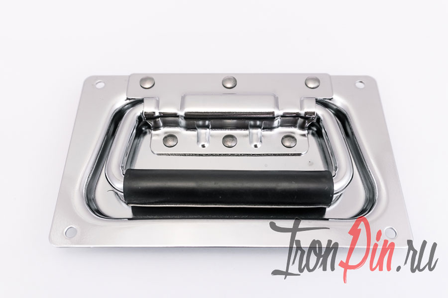 Металлическая хромированная ручка врезная подпружиненная усиленная для инструментальных ящиков, кофров. Ручка для кофра