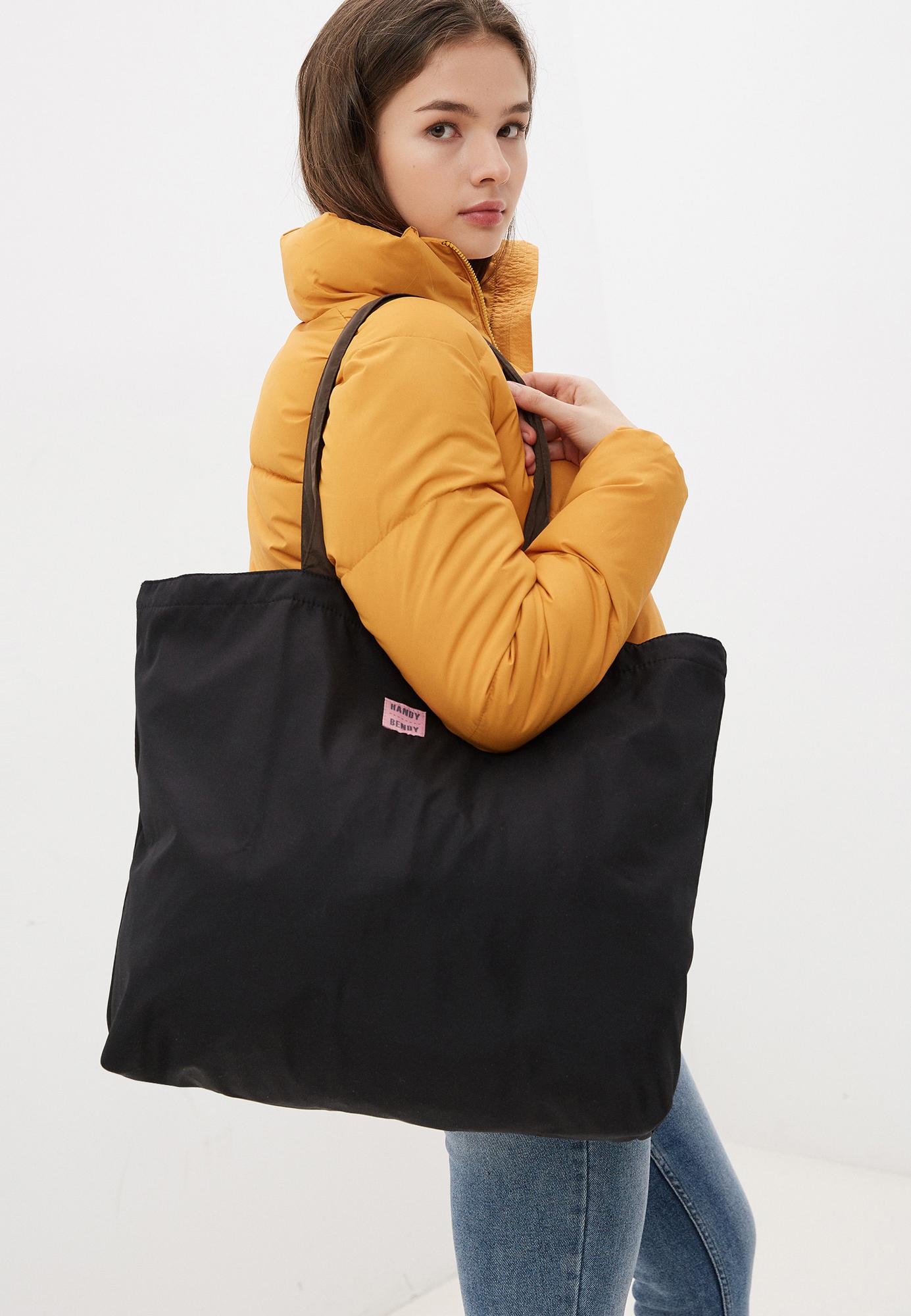 Сумка Oversize, черный с коричневыми ручками