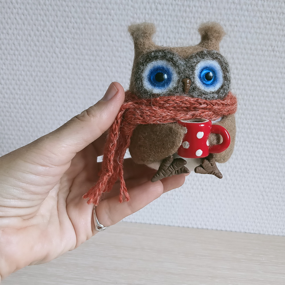 NEEDLE FELTED OWL WITH CUP