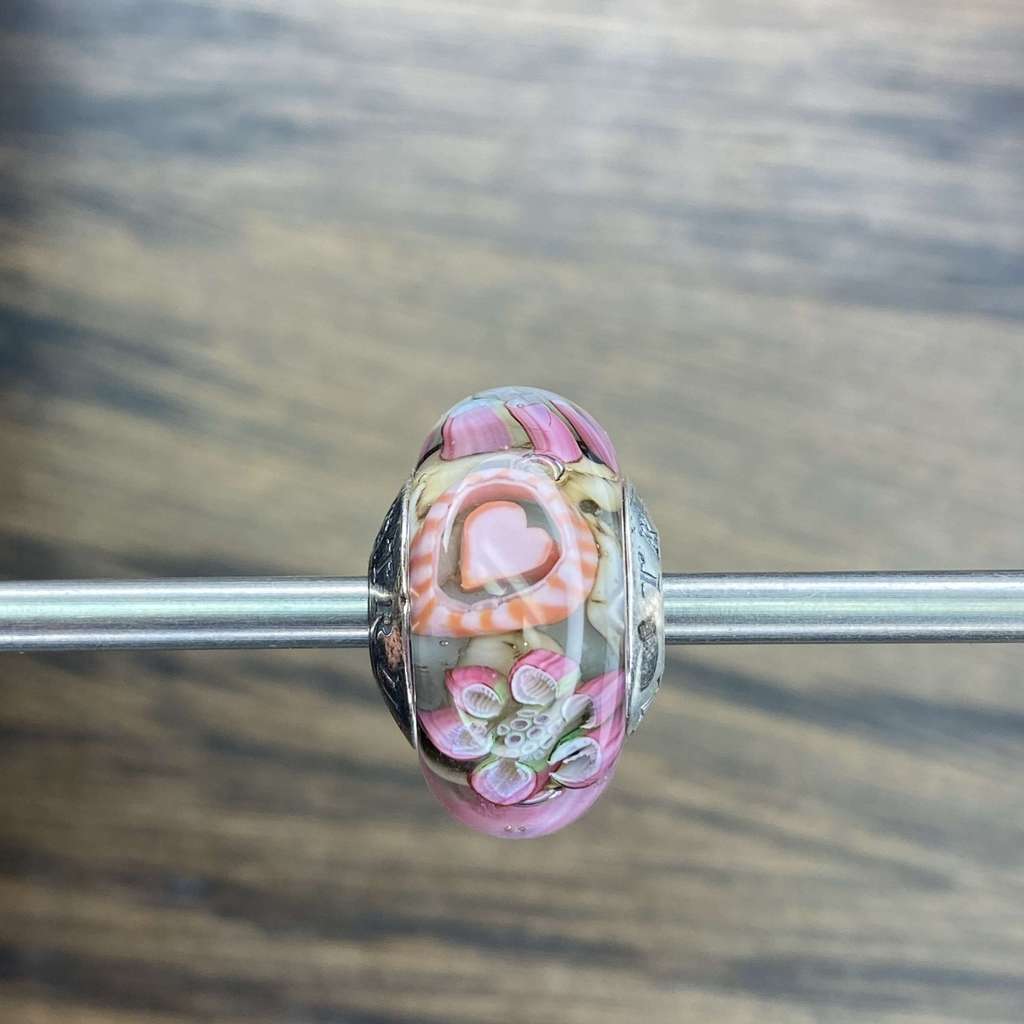 Sun AQUARIUM  5 pink flowers and heart on transparent grey