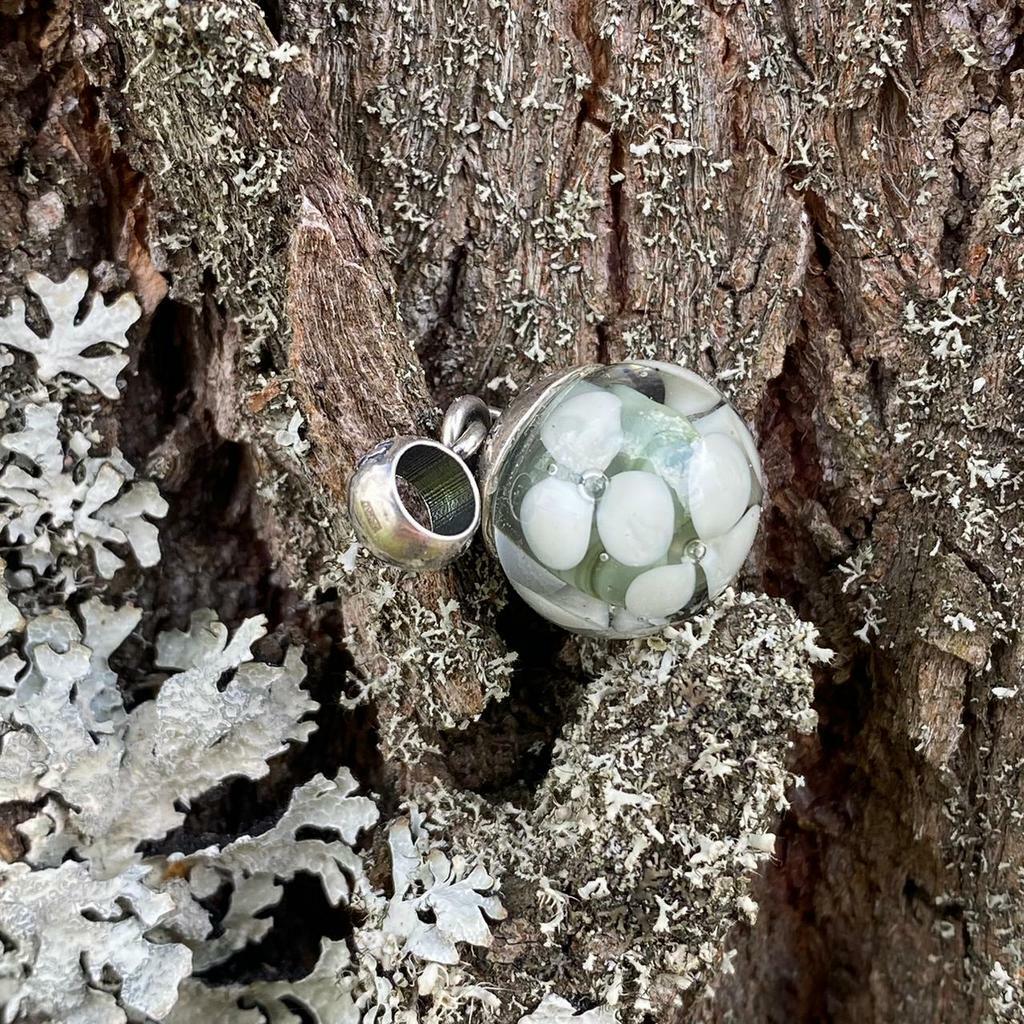 Ivory on sage green blossom DANGLE